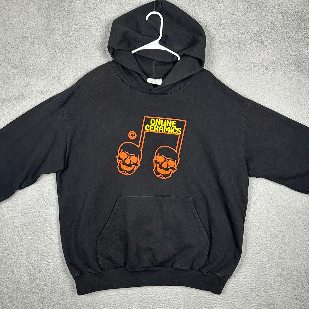 Online Ceramics Hoodie Unisex Mens 2XL Black Skulls Music Note Holloween EUC